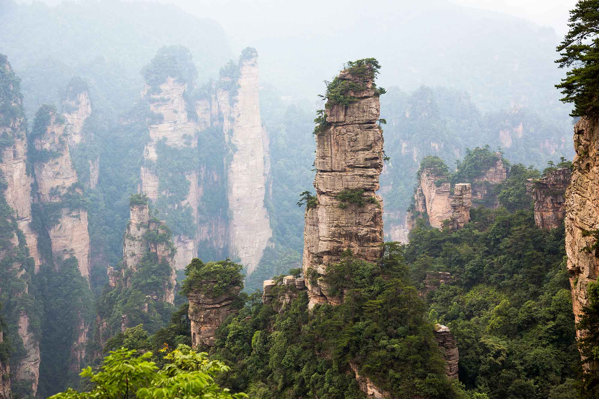 Zhangjiajie is famous for its 3,000 vertical pillars, each hundreds of feet tall and covered in dense green foliage. These pillars were formed by erosion and draw in upwards of 30 million tourists every year. Apart from the tourist masses, this place is absolutely stunning. No wonder it was the inspiration for the floating mountains in the movie “Avatar.” © ULLI MAIER & NISA MAIER